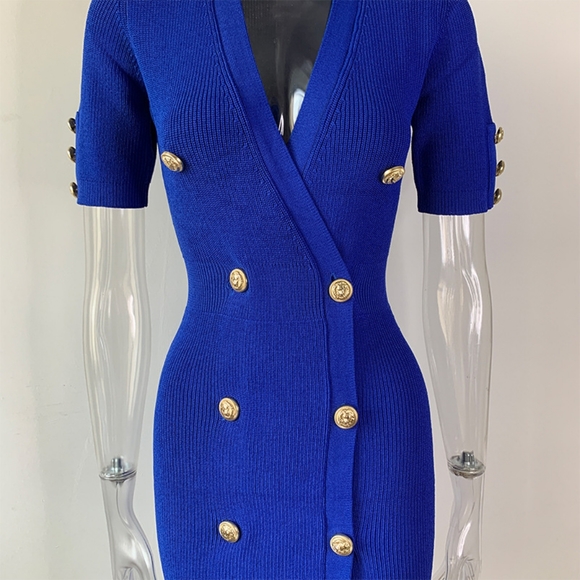 Blue NWT UNBRANDED Front Button Wrap Mini Dress - Picture 2 of 5